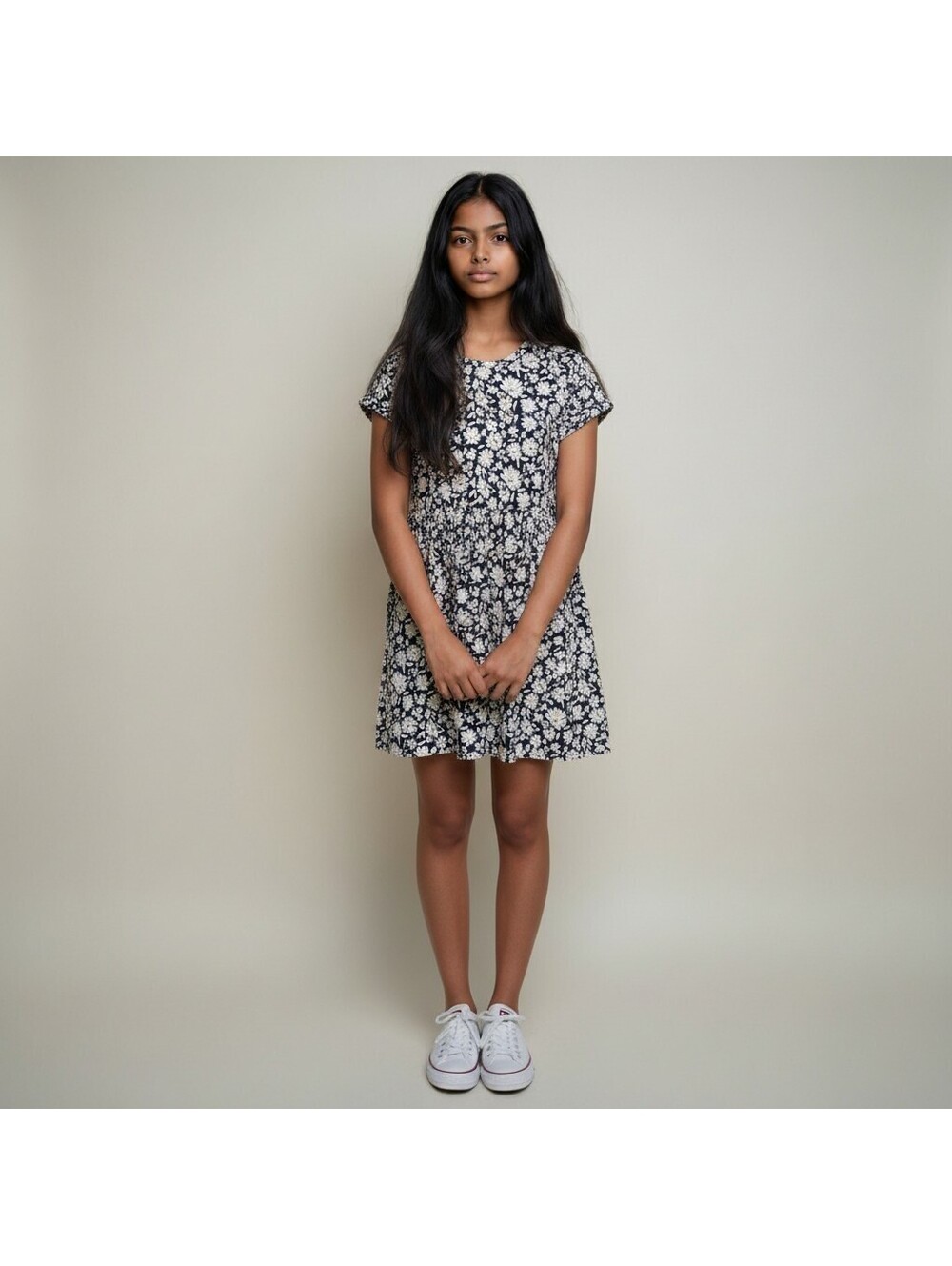 Vineyard Vines Dress Girls XS Blue Floral Sheath Short Crew Neck Short Sleeve